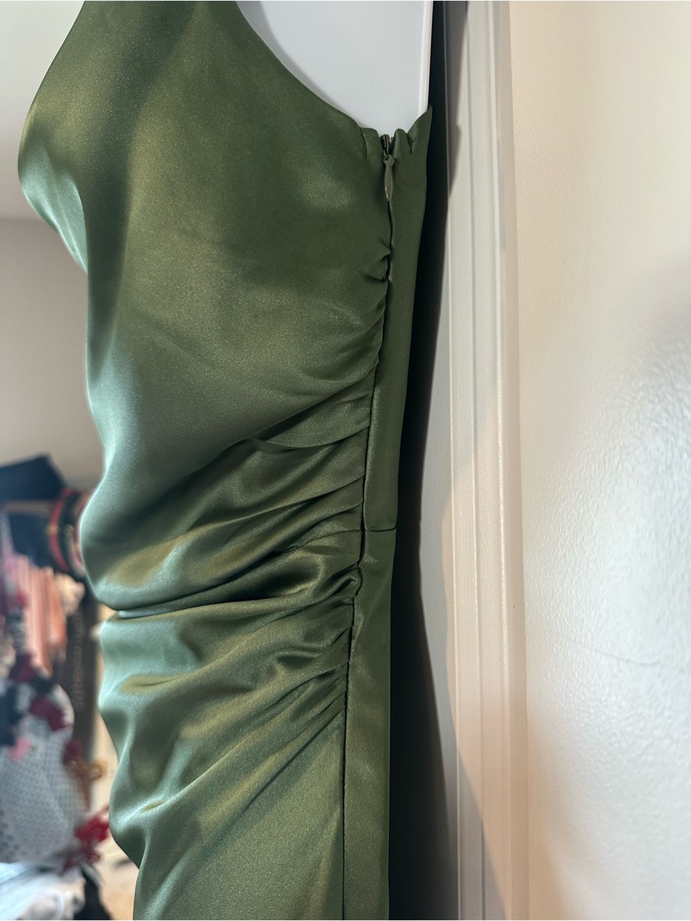 Petal & Pup Olive Green Satin Tie-Shoulder Maxi Dress - Picture 5 of 7